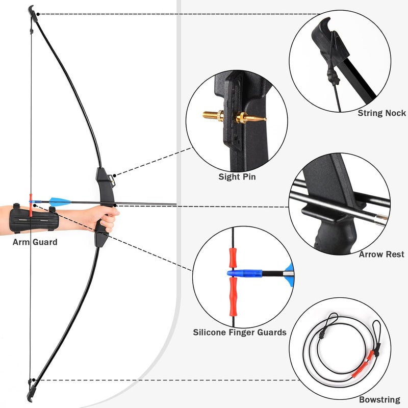 DAUPAN Kids Bow and Arrow Set, 45" Youth Bow and Arrow Archery Set, Bow and Arrow for Kids 8-12 12-14, Longbow Archery Set - Gift for Beginner Archers - Image 3